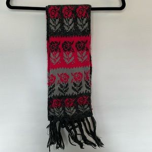 Grey and pink floral long scarf